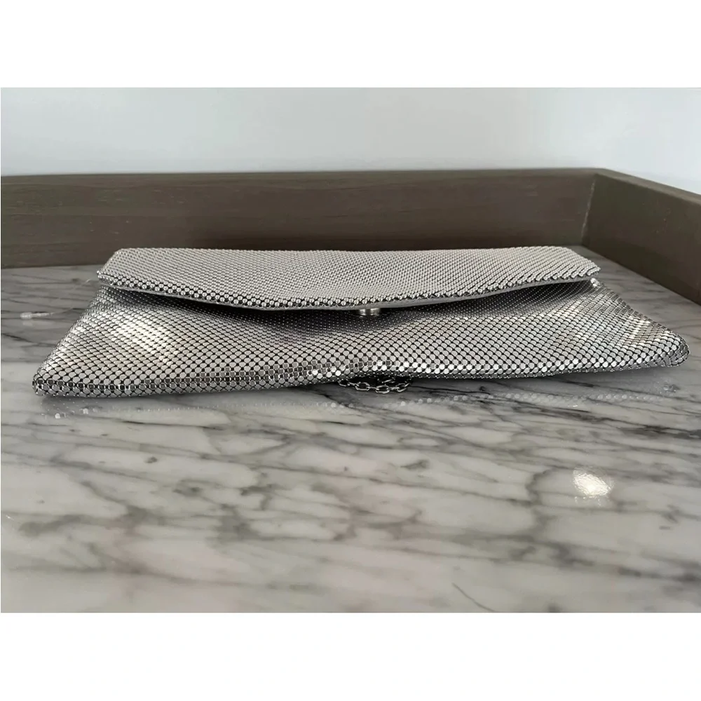 Jessica McClintock Silver Metal Mesh Purse Handbag Bag Clutch Vintage 80s 90s
